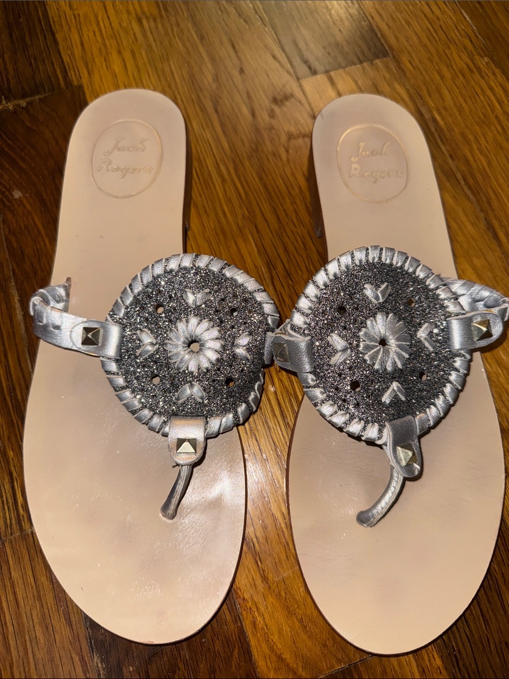 Jack Rogers Silver Metallic Embellished Thong Sandals